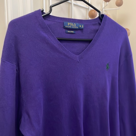 RALPH Lauren - Classic Dark Academia V-Neck 100% Pima Cotton - Purple - Medium - Picture 2 of 10